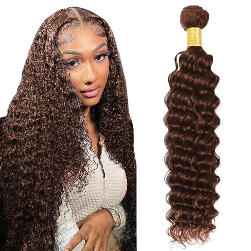 32 Inch Brazilian Deep Wave Human Hair Bundles Chocolate Brown Virgin Extensions Double Weft