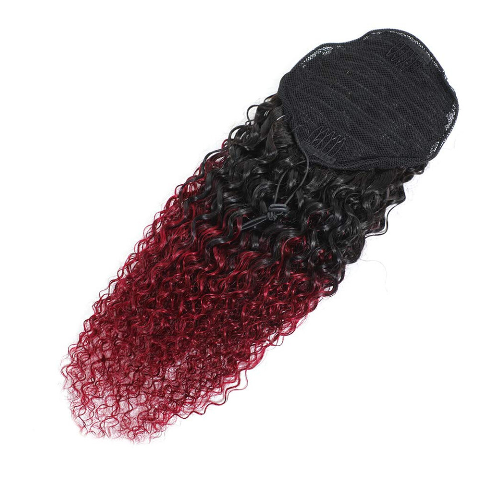 Unisex Red Ombre Curly Wave Human Hair Ponytail 1B Burgundy Brazilian Virgin Hair Extensions 20 Inch