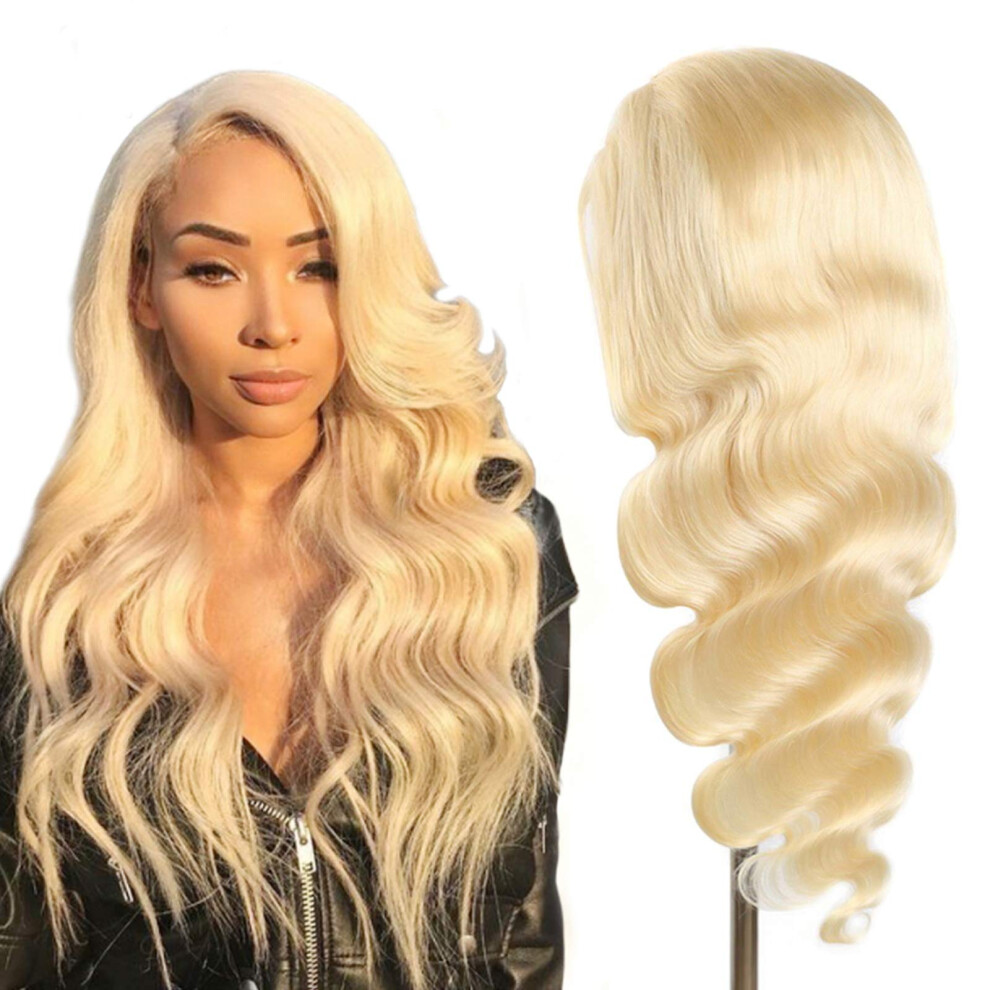 Unisex 613 Blonde Lace Front Wig Human Hair Pre Plucked 13X4 Brazilian Body Wave 20 Inch