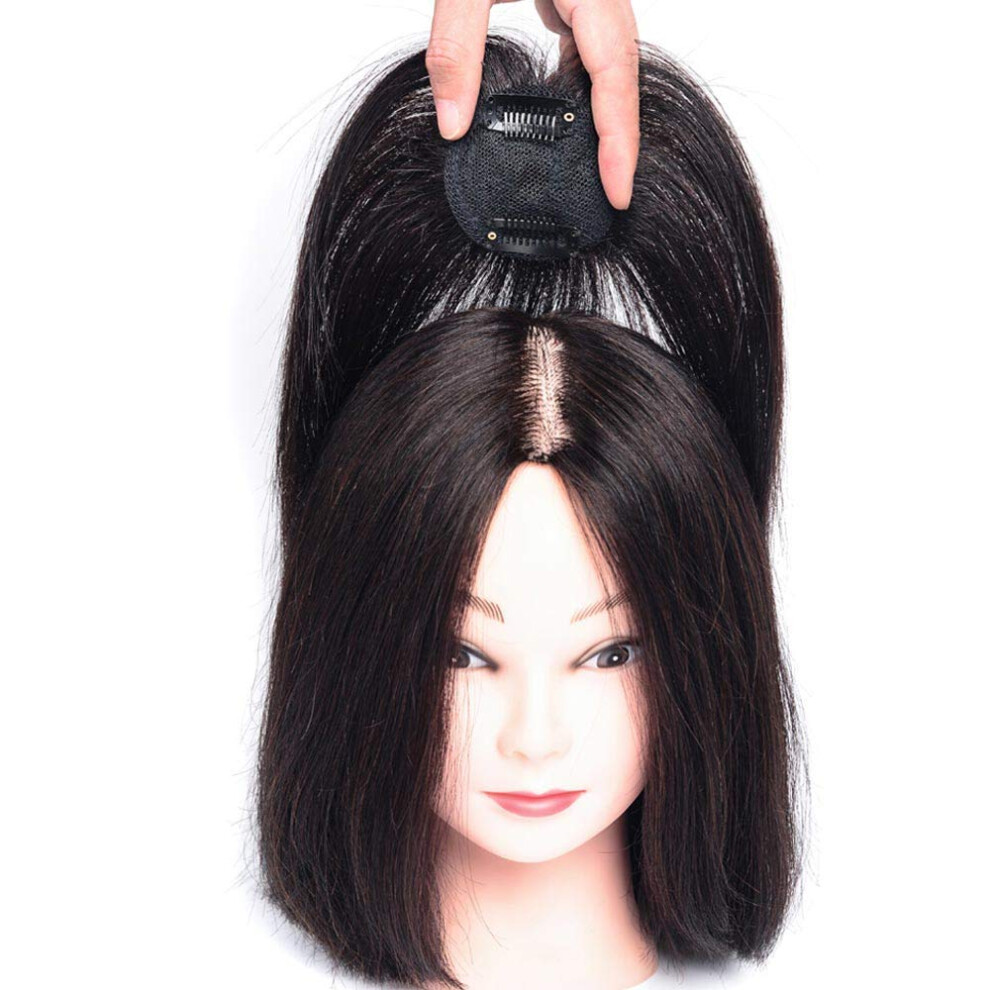 Unisex Gray Human Hair Topper For Women Thinning Crown Clipin Hairpiece Coverage Lightweight 6' (2#)