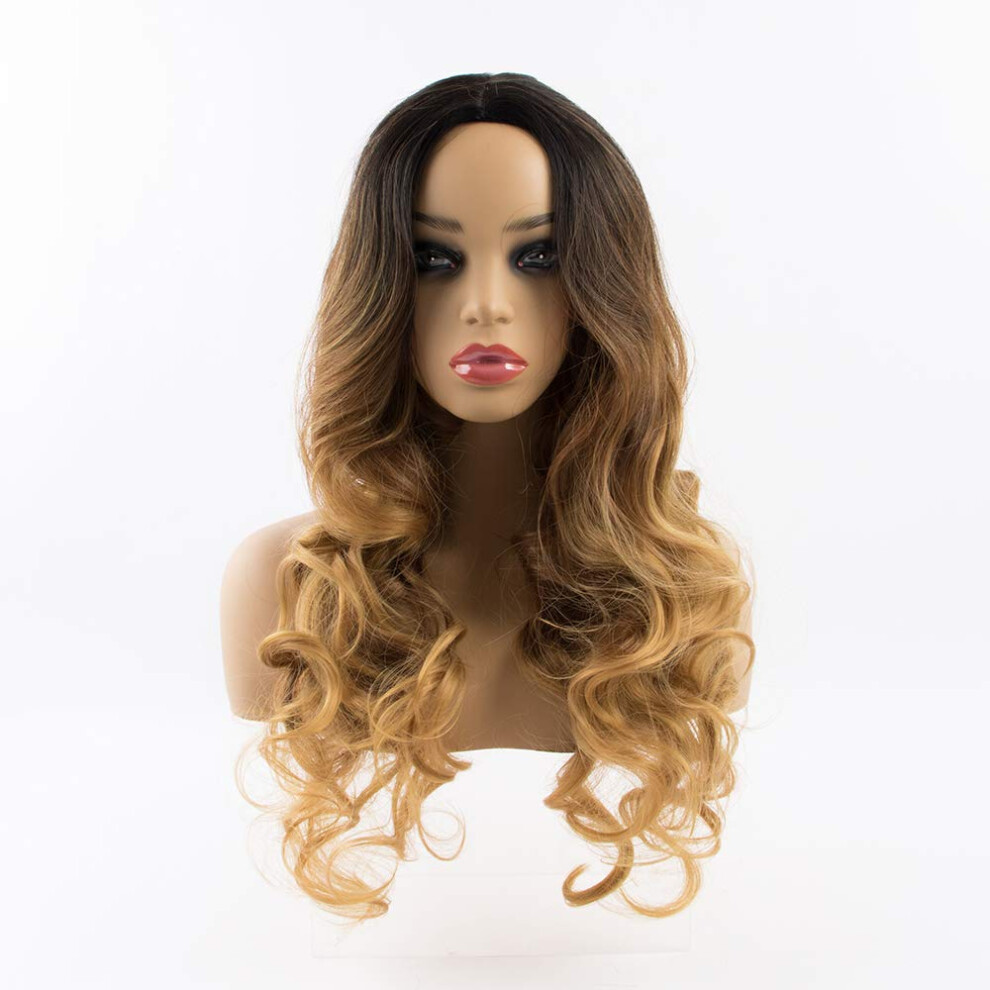 Unisex Black,Brown Long Wavy Wig Natural Black And Light Brown Heatfriendly Synthetic For Women Cosplay Party