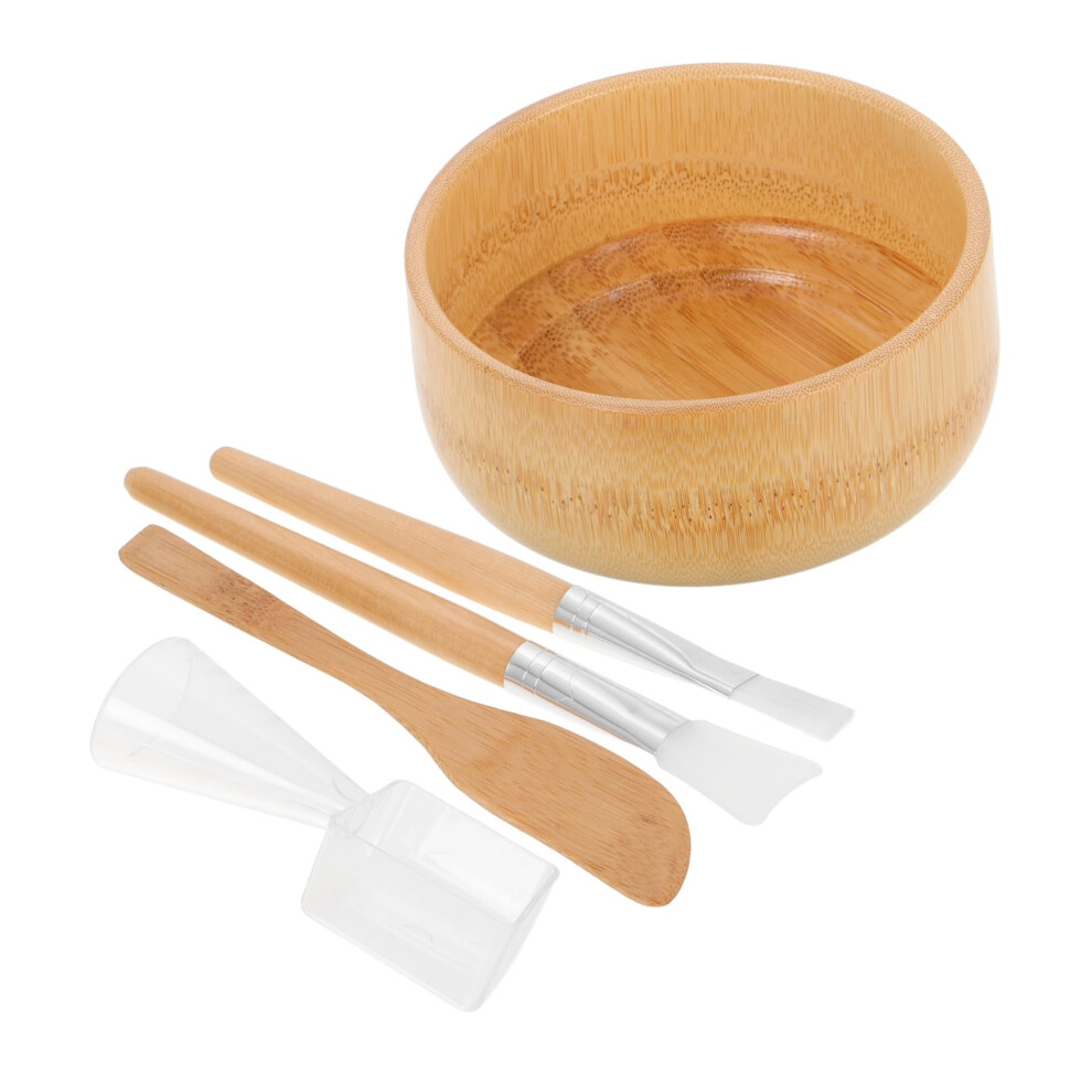 Facial Mask Mixing Bowl Set Bamboo Spa Kit with Spoon Spatula Brush for Home and Professional Use