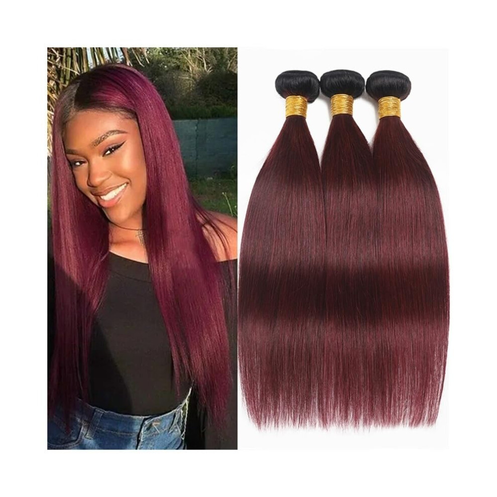 Unisex Red Brazilian Human Hair Bundles Ombre Burgundy Straight Weave 1B/99J Virgin Low Shedding