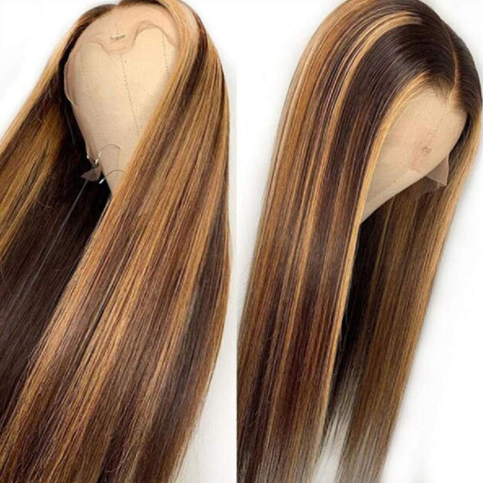 Unisex Human Hair Lace Front Wig Ombre Highlight 13X6 Brazilian Straight 24 Inch For Women