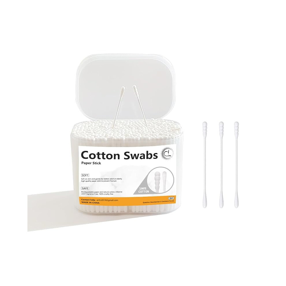 1000 Count Mini Cotton Swabs, Spiral/Round Cotton Swab with Paper Stick for Personal Care and Cleaning