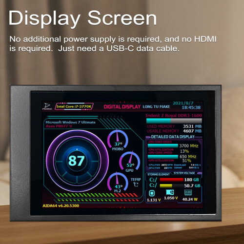 Dual Type-C ITX PC with 15.6" IPS Screen, Rotatable Display, Dual USB, Compatible with Raspberry Pi