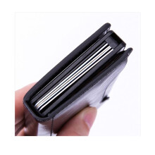 (Zwart PU) Minimalistische tactische portemonnee voor heren, slanke anti-RFID-B metalen kaarthouder, leren herenportemonnee voor in de voorzak met