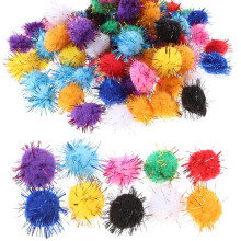 100 bolas brillantes de oropel con forma de gato, pompones de purpurina y juguetes