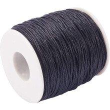 1 rol gewaxt katoenen koord, zwart, 1 mm, circa 100 meter per rol