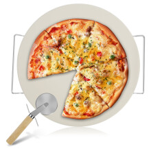 Conjunto de 2 Pedras de Pizza Redondas Wekvgz com Rolo, Assadeira Resistente ao Calor, Fácil de Usar e Limpar, Compatível com Forno