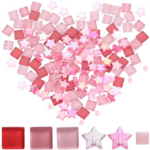 350 piezas de mosaicos de vidrio iridiscente de 6 estilos, compatibles con manualidades, joyería y decoración artística. Piezas rojas brillantes a