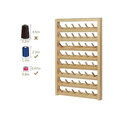 Thread Rack for 48 Spools, Wall Mounted Thread Rack with Hook, Wooden Embroidery Organizer F 2