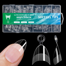 600 stk./sæt bløde gel-tips presse-on negle korte halvdækkende tips klare negletips kunstige negletips til neglesaloner