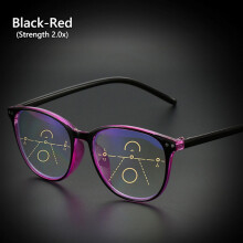 Gleitsichtbrille mit Blaulichtfilter für Damen und Herren, Schwarz-Rot (Stärke 2,0x)