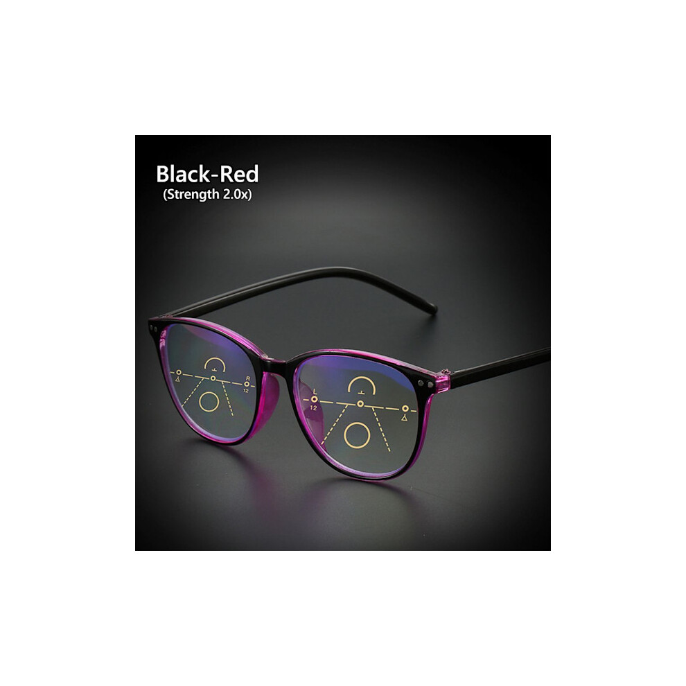Blue/Light/Black Progressive Multifocal Reading Glasses With Filter For Women And Men -Red (Strength 2.0X)
