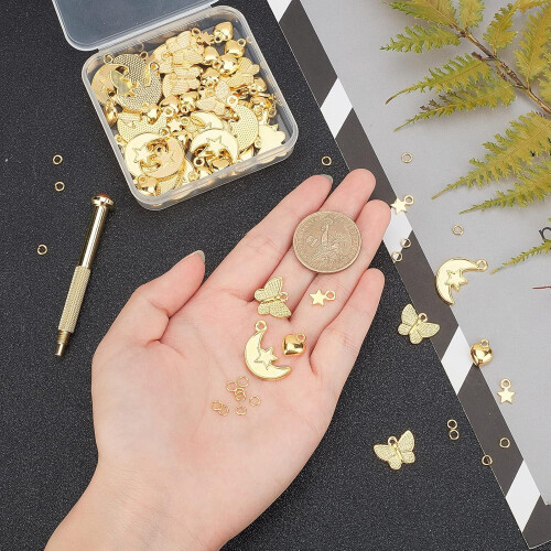 180 τεμάχια κιτ νυχιών Golden3D με γούρια σε σχήμα φεγγαριού, αστεριού, καρδιάς και 2