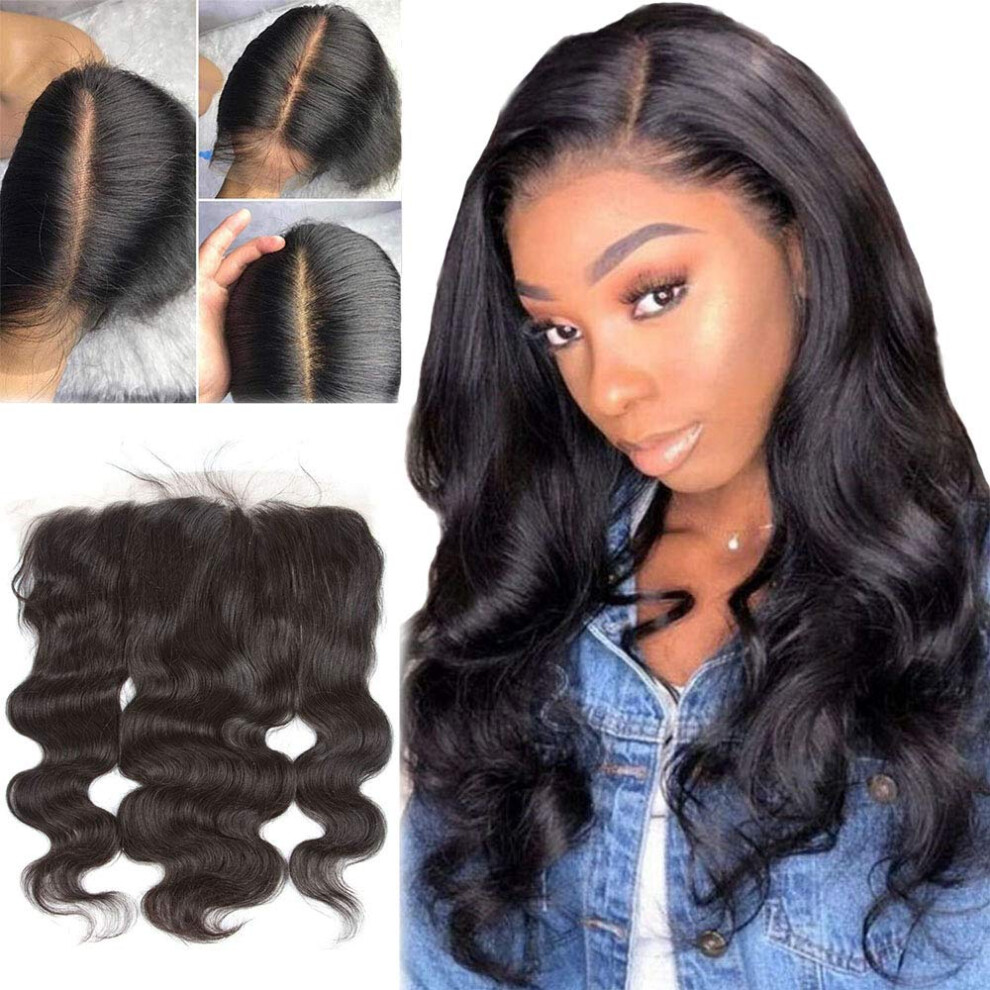 13x6 Brazilian Body Wave Lace Frontal Human Hair Pre Plucked Hairline with Baby Hair 12 Inch 130 Density Natural Color