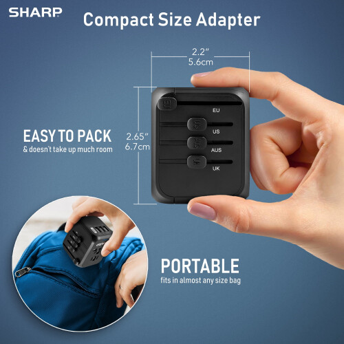 Compatível com o adaptador de tomada de viagem SHARP com proteção contra curto-circuito. 2