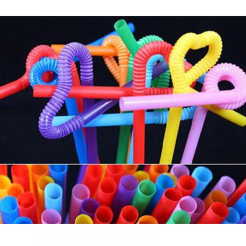 Eleanos100PCS Πολύχρωμα, εύκαμπτα πλαστικά καλαμάκια μιας χρήσης Bendy, εξαιρετικά 1
