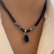 Collana da uomo in acciaio inossidabile con perline occhio di tigre - Gioielli minimalisti e versatili per gentiluomini eleganti