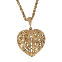 Collana con ciondolo a forma di cuore gonfio in filigrana e catena a corda da 76 cm - Tonalità oro