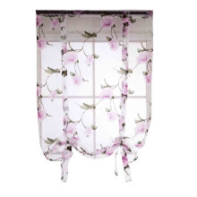 Cortina de tecido floral trançado com varão, 100x80cm, roxa, com estampa de folhas em tule transparente - 1 peça