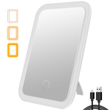 LED-make-upspiegel met touchscreen, 3 dimbare kleuren, oplaadbaar via USB, draagbare make-upspiegel, geschikt voor op reis en op het bureau.