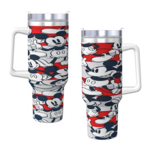 Bicchiere termico di Topolino da 1,2 litri (40 oz) con manico e cannuccia, a prova di perdite, con coperchio e cannuccia, realizzato in acciaio