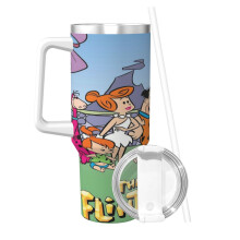 Thermos con stampa dei Flintstones, tazza termica in acciaio inossidabile per caffè caldo/freddo da 40 oz, contenitore per ghiaccio con manico