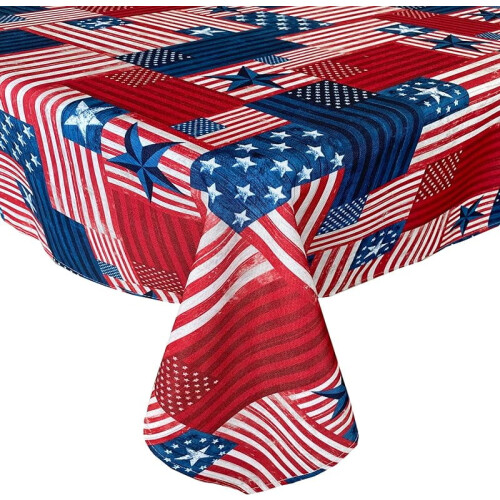 Toalha de mesa retangular de 52x70 polegadas, patchwork com a bandeira americana, tecido resistente à água para uso interno e externo, estampa 2