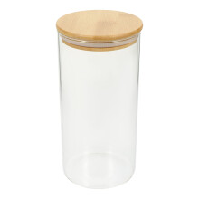 Bocal hermétique avec couvercle en bambou, idéal pour les aliments, les céréales, les noix et autres fruits secs. En verre.