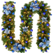 Guirlande de Noël pré-illuminée de 2,74 m (9 pi) avec lumières DEL, fonctionnant sur piles, décoration intérieure et extérieure pour