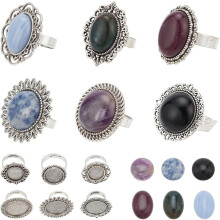 Vintage Style Adjustable Ring Settings Compatible with Gemstone Cabochon, Round Oval Flat for DIY Jewelry Making Supplies