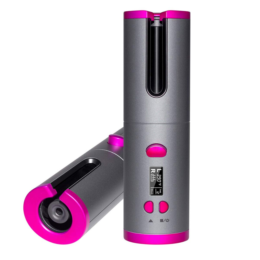 Cordless Automatic Hair Curler with LCD Display, Rechargeable Curling Iron for Travel and Home Use