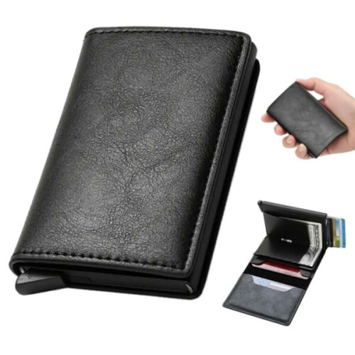 Pop-up-Kartenetui mit RFID-Schutz, PU-Leder, Schwarz