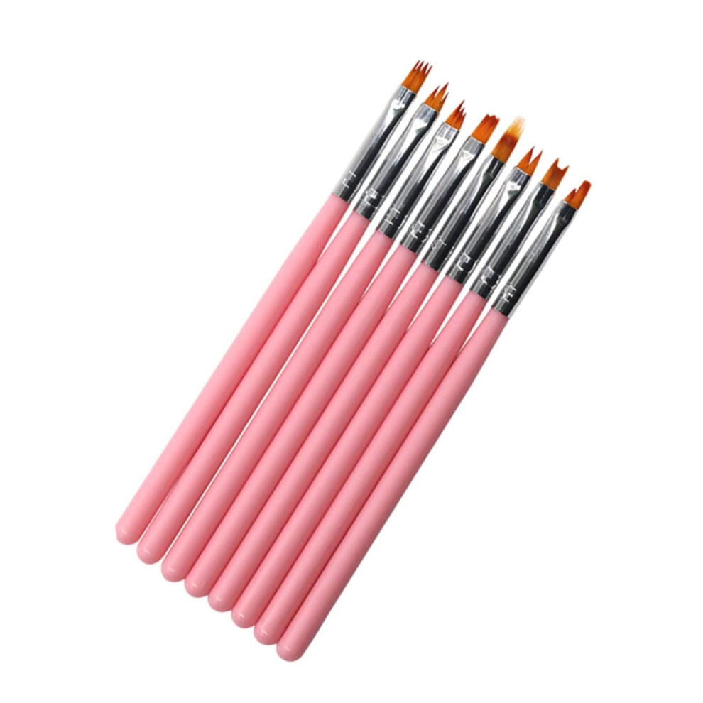 8pcs Nail Art Brush Kit with Precise Tips and Long Handle for Manicure Painting