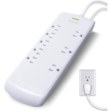 Compatible with Philips 8-Outlet Surge Protector, 4 Ft Extension Cord, Power Strip, 2160 Joules, 3 Adapter Spaced Outlets, Flat Plug,