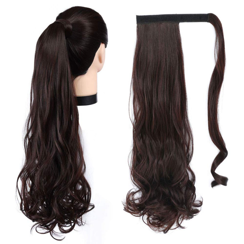 24 Inch Wrap Around Ponytail Hair Extension, Synthetic Long Wavy Clip In Hairpiece for Instant Volume