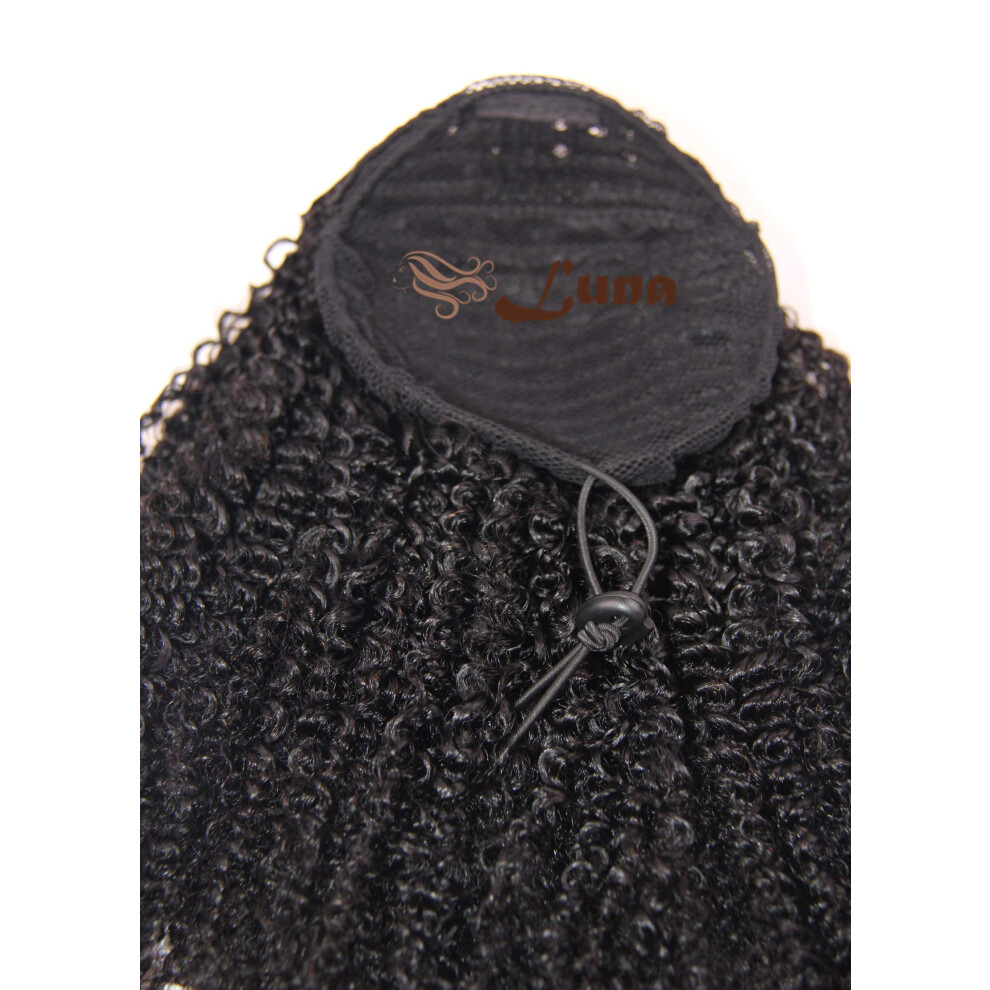 Unisex 14 Inch Afro Kinky Curly Ponytail Wig Virgin Brazilian Human Hair Natural Look Hairpiece