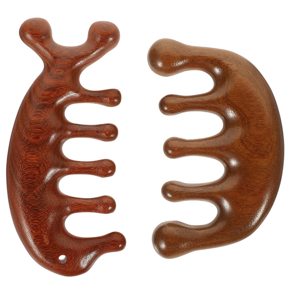 2pcs Natural Sandalwood Wooden Wide Tooth Comb for Gentle Scalp Massage and Smooth Detangling