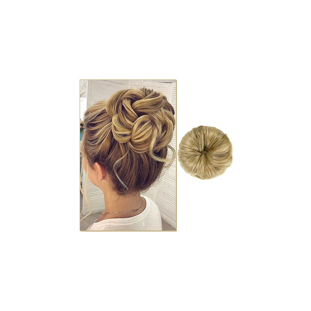 Unisex Messy Bun Hair Piece For Women Ash Blonde Synthetic Hair Bun Extension With Elastic Band