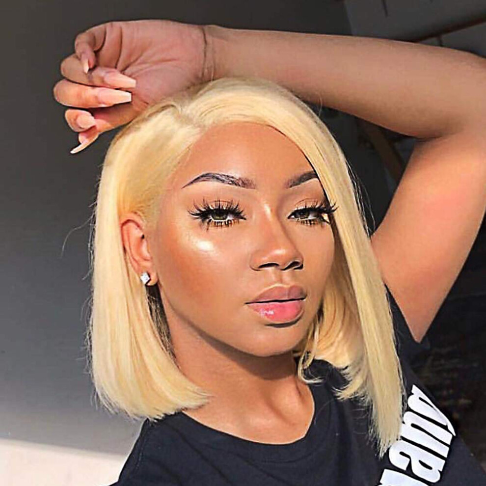 Unisex 613 Blonde Lace Front Human Hair Bob Wig 13X6 Transparent Lace Pre Plucked Natural Hairline 10 Inch
