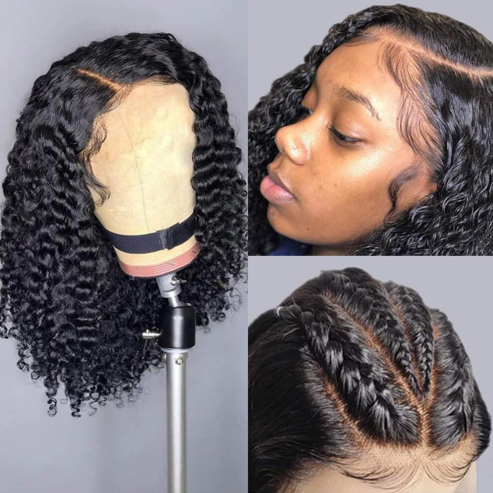 Unisex Human Hair Lace Front Wig 13X6 Brazilian Curly Pre Plucked Baby Hair 12 Inch 150% Density
