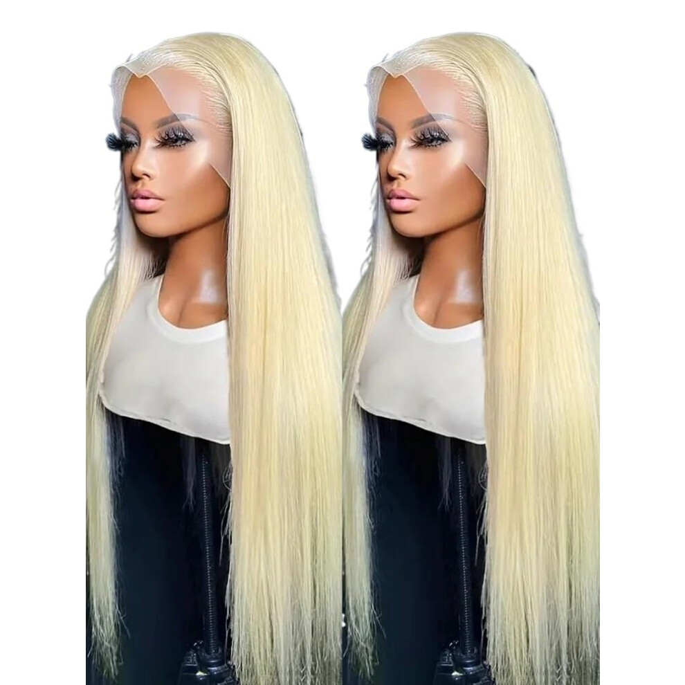 Unisex Blonde Lace Front Wig 42 Inch 250 Density Brazilian Remy Hair Pre Plucked 360 Hd Frontal