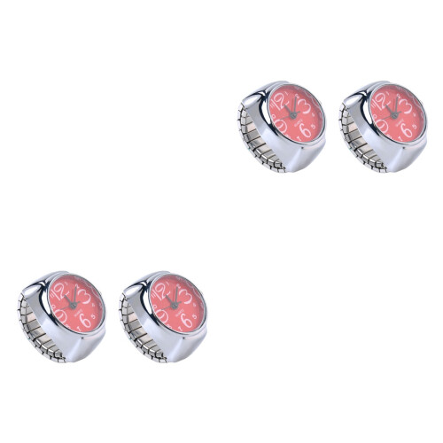 4Pcs Stylish Red Ring Watch Mini Time Display for Women 2