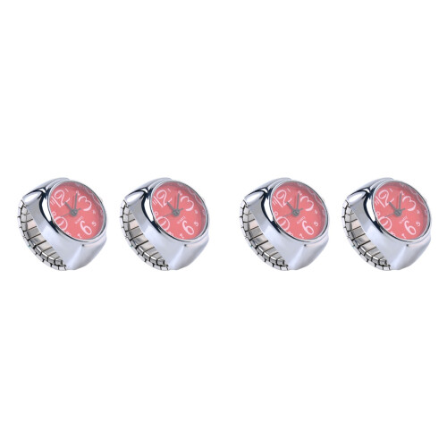 4Pcs Stylish Red Ring Watch Mini Time Display for Women 1
