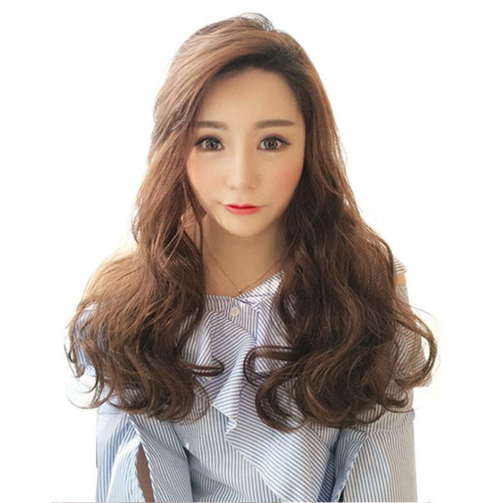 Womens Half Wig Chocolate Brown UShaped 60cm Heat Resistant Synthetic Hair for Daily Wear