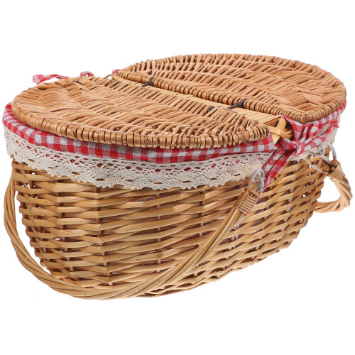 3Pcs Picnic Basket With Handles And Lid Wicker Woven Rustic Storage 1