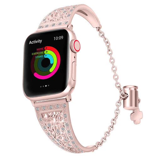 Συμβατά λουράκια Apple Watch, από ανοξείδωτο ατσάλι με στρας, κομψό μπρασελέ,