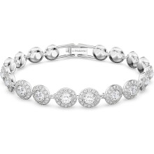 Brățară tenis cu cristale albe placată cu rodiu, bijuterie elegantă cu cristale strălucitoare pavate pentru femei, design atemporal cu